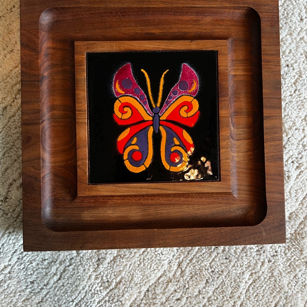 MCM Vibrant Butterfly Art Wooden Accent Tray